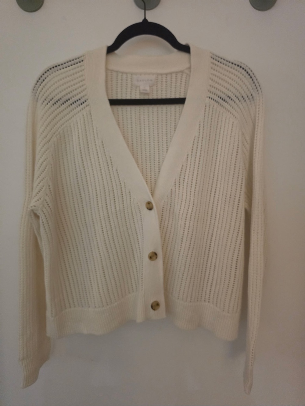 Caslon Cream Open-Weave Button Front Cardigan